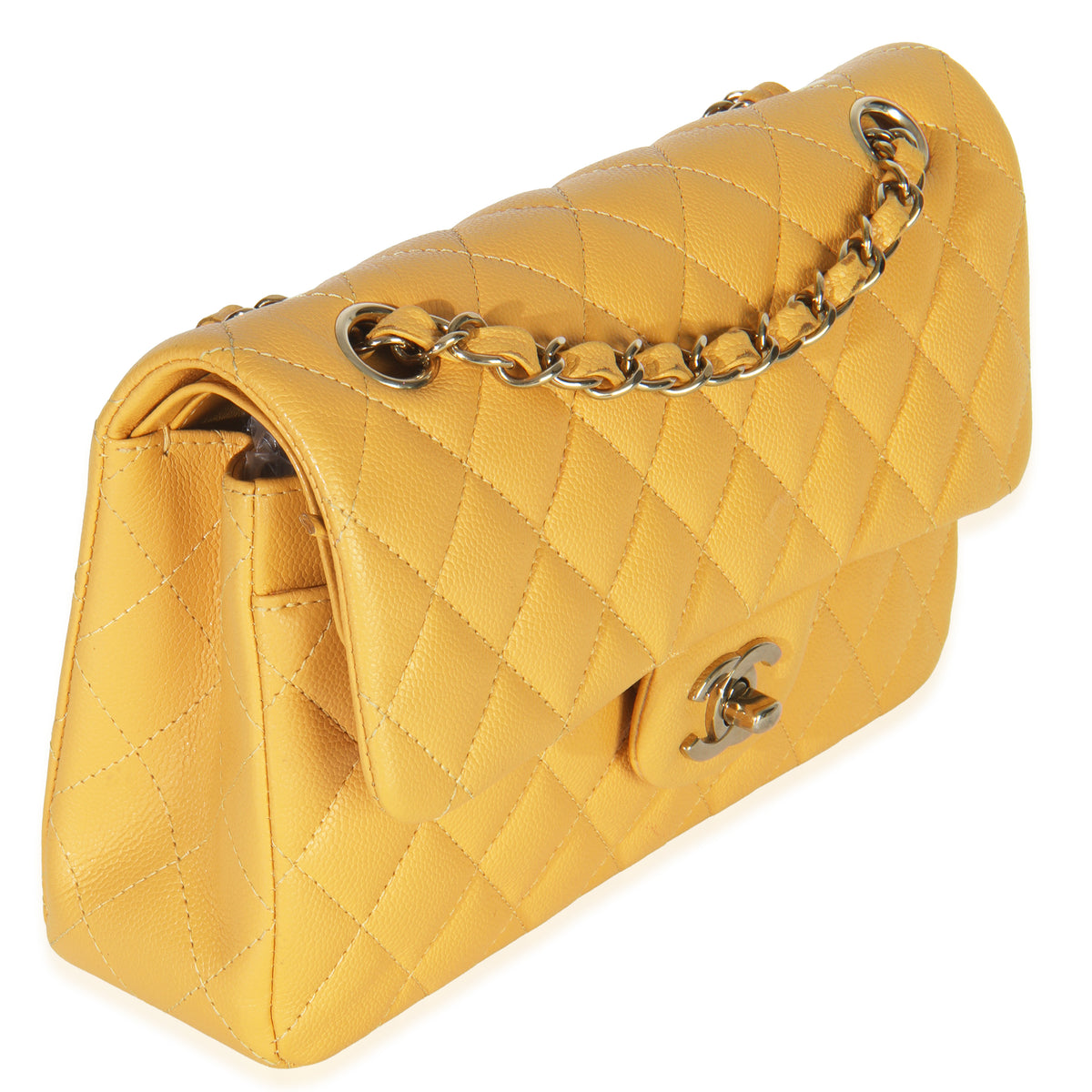 Chanel Yellow Caviar Quilted Small Classic Double Flap Handbag Handbag pv
