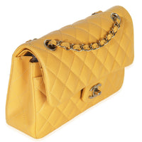 Chanel Yellow Caviar Quilted Small Classic Double Flap Handbag Handbag pv
