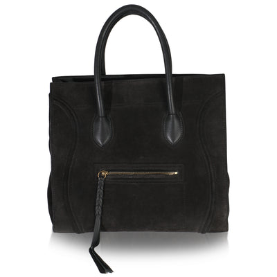 Celine Black Suede Medium Phantom Luggage Tote Handbag id