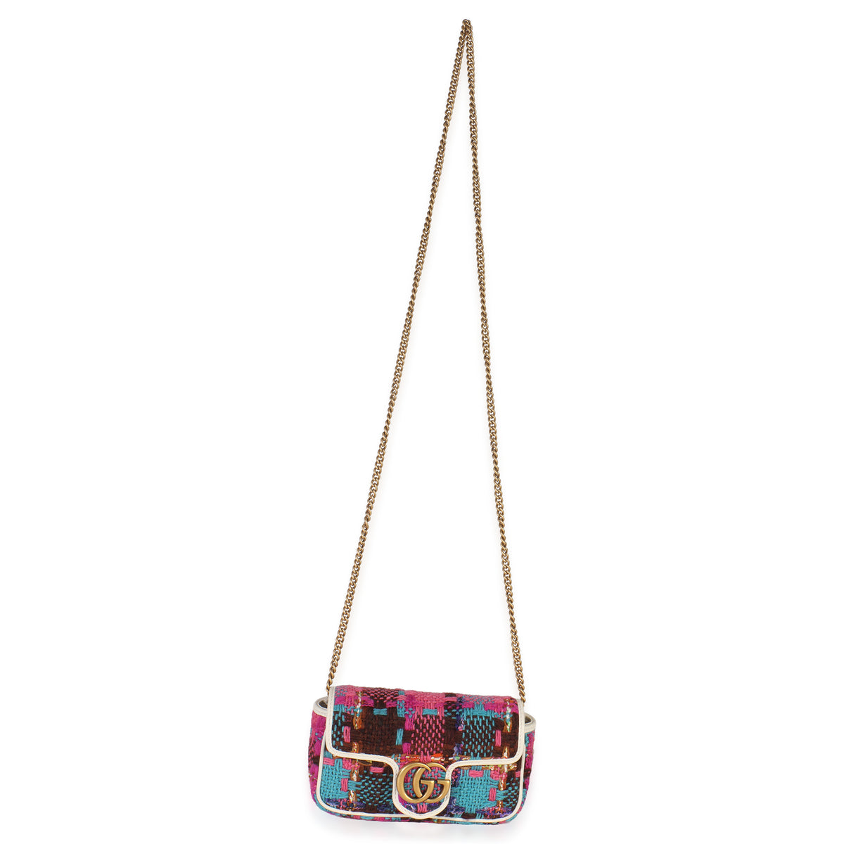 Pink Multicolor Tweed Spicy Check Super Mini GG Marmont