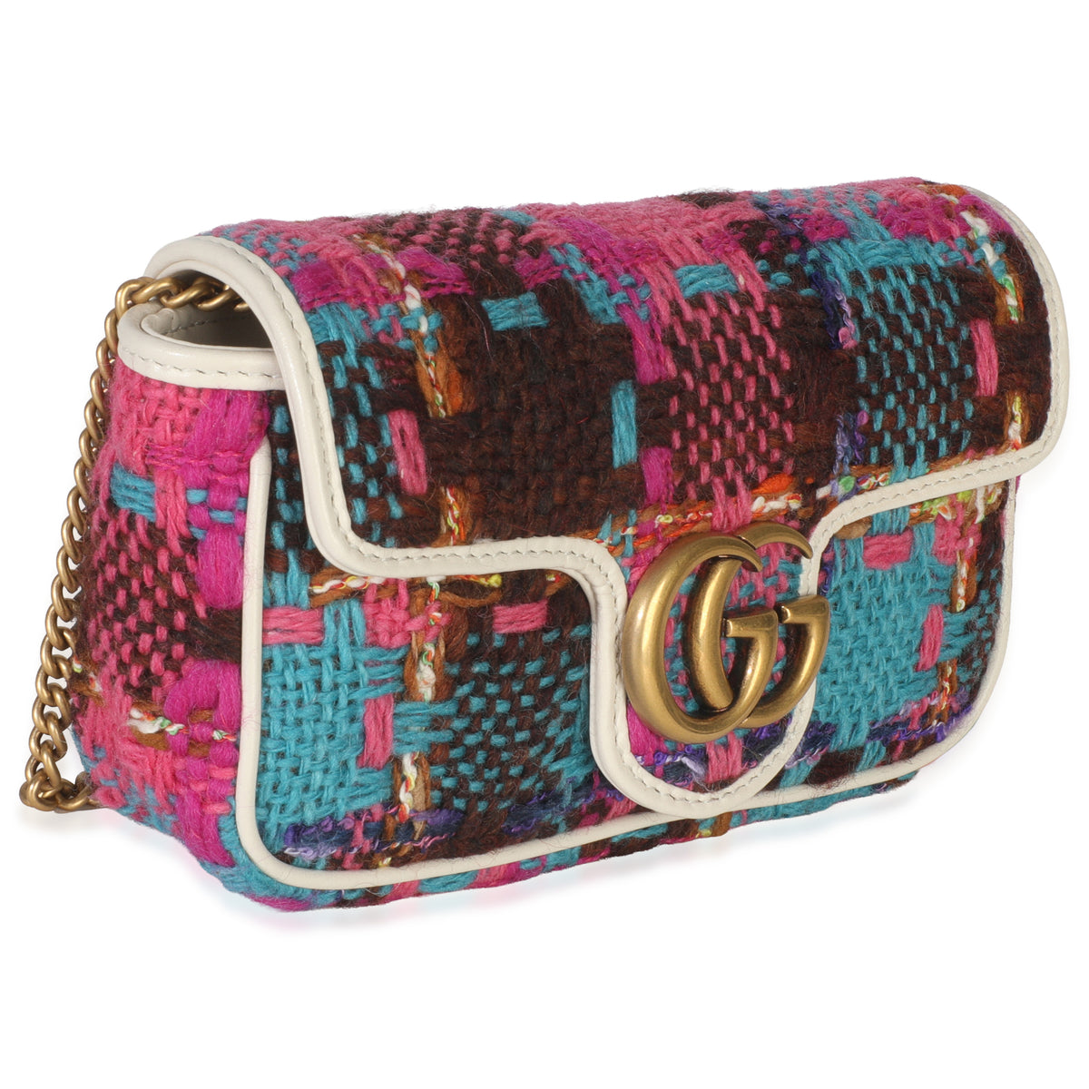 Pink Multicolor Tweed Spicy Check Super Mini GG Marmont