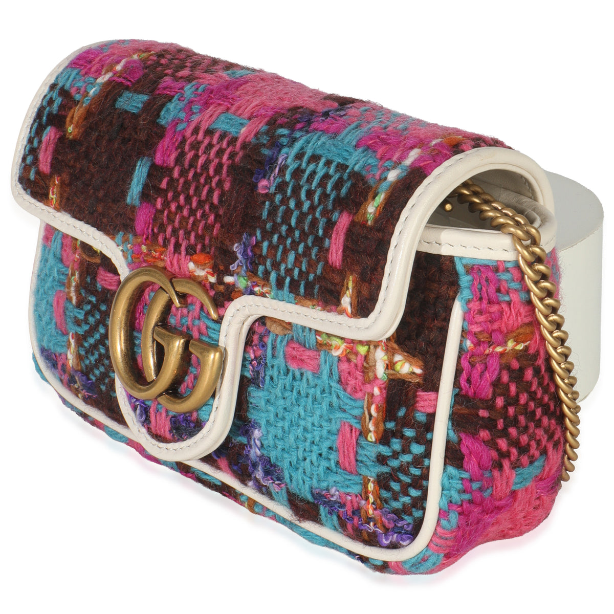 Pink Multicolor Tweed Spicy Check Super Mini GG Marmont