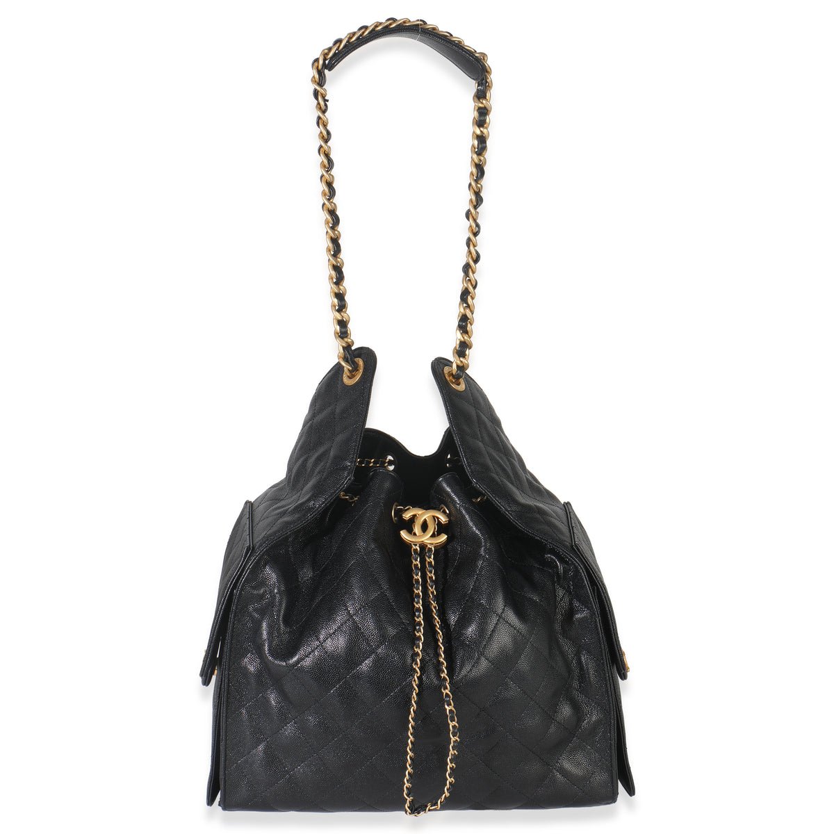Black Quilted Caviar Medium Chanel 25 Hobo Handbag