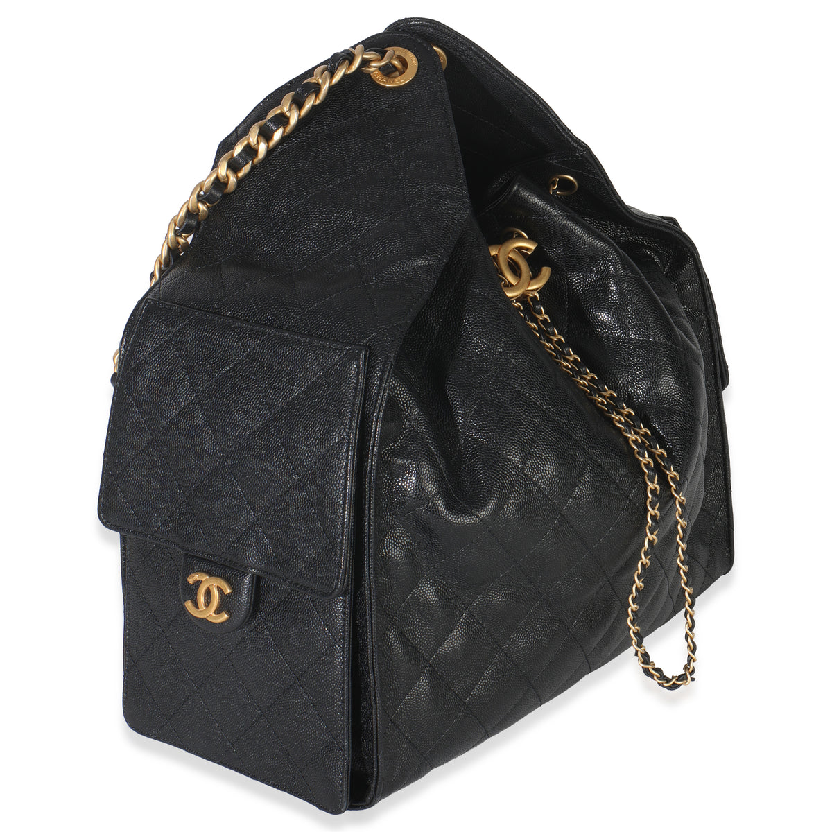 Black Quilted Caviar Medium Chanel 25 Hobo Handbag