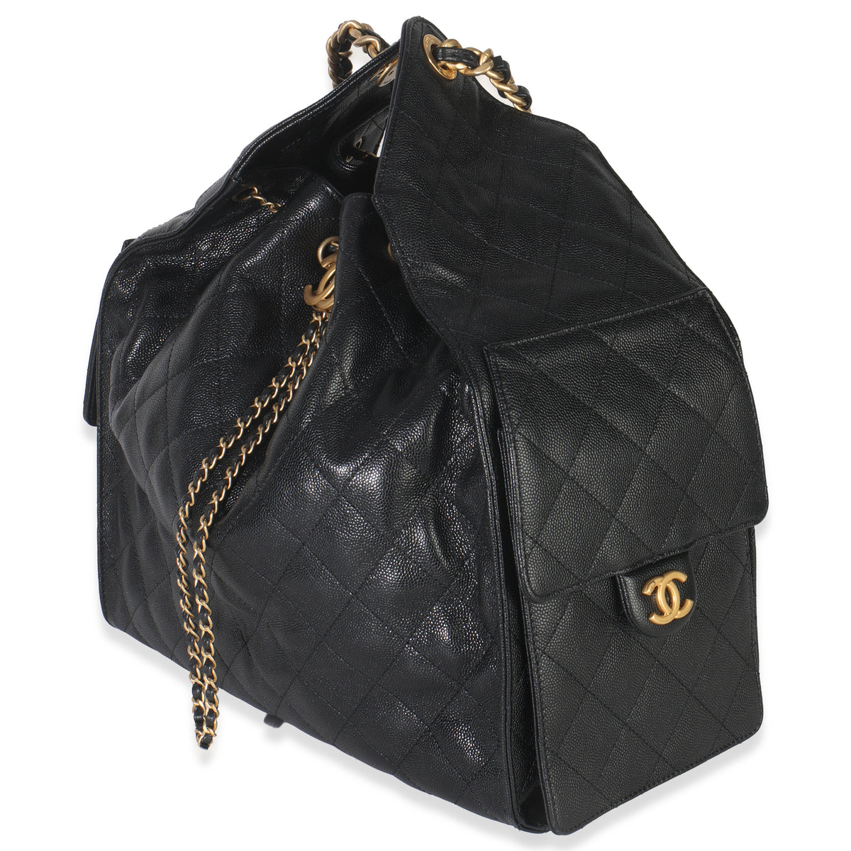 Black Quilted Caviar Medium Chanel 25 Hobo Handbag