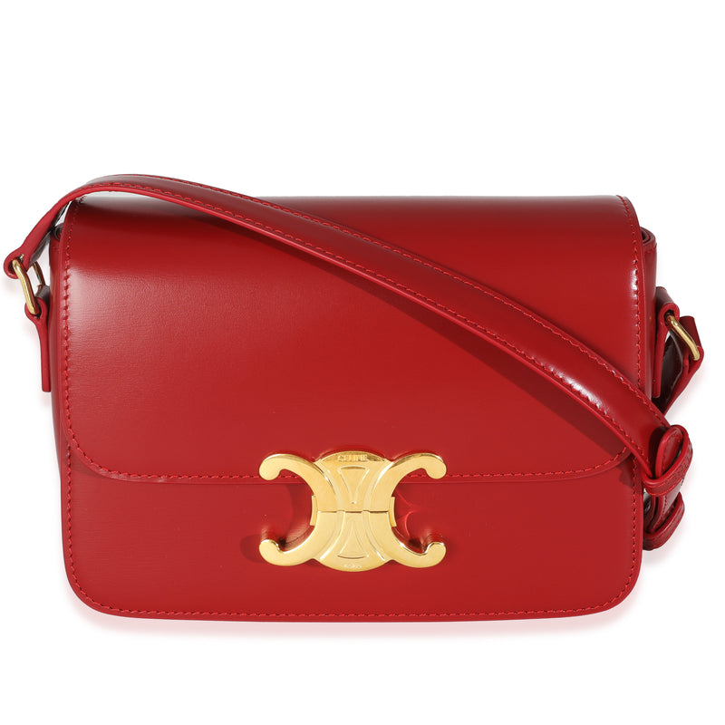 Celine Red Shiny Calfskin Teen Triomphe Handbag fv