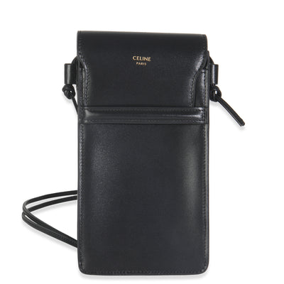 Celine Black Smooth Calfskin Flap Phone Pouch Handbag fv