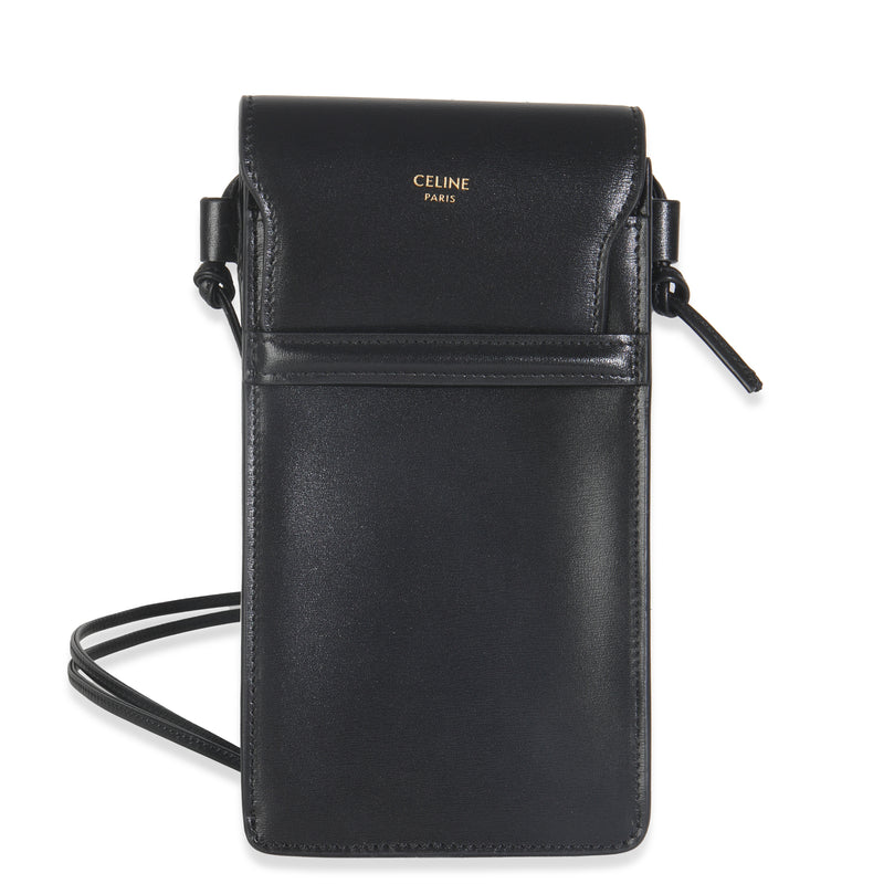 Black Smooth Calfskin Flap Phone Pouch