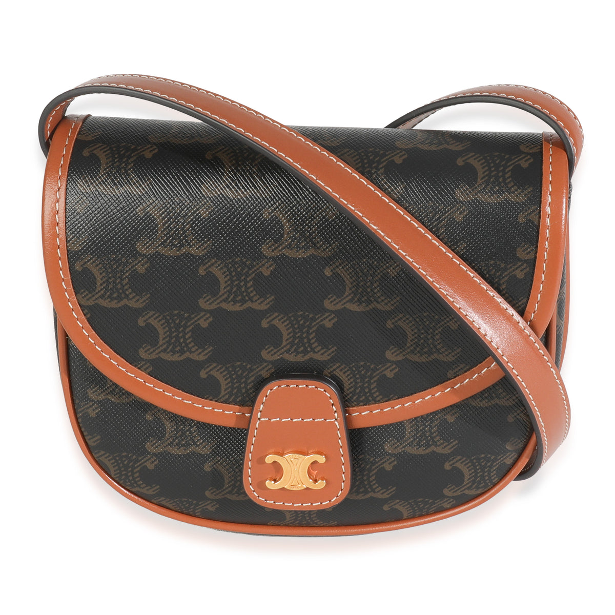 Celine Tan Calfskin Brown Triomphe Canvas Mini Besace Handbag id