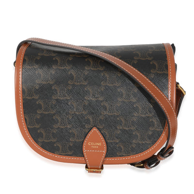 Celine Tan Calfskin Brown Triomphe Canvas Medium Folco Crossbody Handbag id
