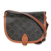 Celine Tan Calfskin Brown Triomphe Canvas Medium Folco Crossbody Handbag id