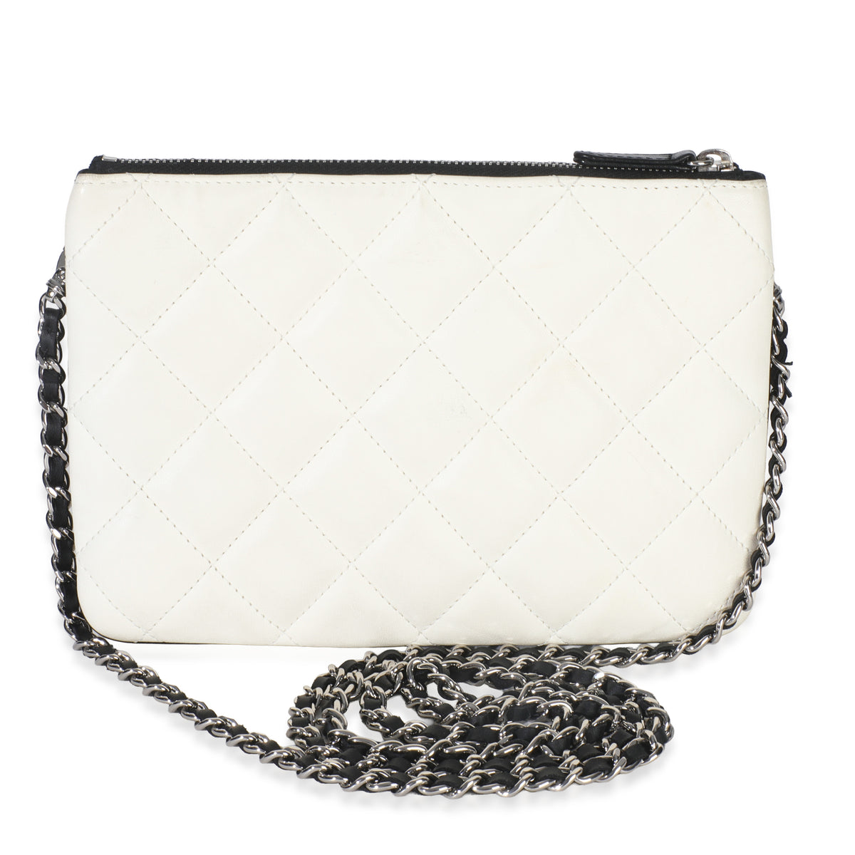 Chanel Black White Quilted Lambskin Front Pocket Chain Flap Bag Handbag bv
