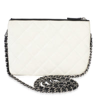 Chanel Black White Quilted Lambskin Front Pocket Chain Flap Bag Handbag bv