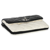 Chanel Black White Quilted Lambskin Front Pocket Chain Flap Bag Handbag clasp