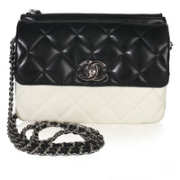 Chanel Black White Quilted Lambskin Front Pocket Chain Flap Bag Handbag fv