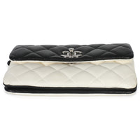Chanel Black White Quilted Lambskin Front Pocket Chain Flap Bag Handbag stamp