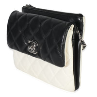 Chanel Black White Quilted Lambskin Front Pocket Chain Flap Bag Handbag sv