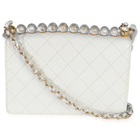 White Quilted Goatskin Small Chic Pearls Flap Bag