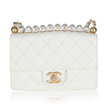 White Quilted Goatskin Small Chic Pearls Flap Bag