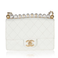 White Quilted Goatskin Small Chic Pearls Flap Bag