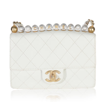 White Quilted Goatskin Small Chic Pearls Flap Bag