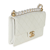 White Quilted Goatskin Small Chic Pearls Flap Bag
