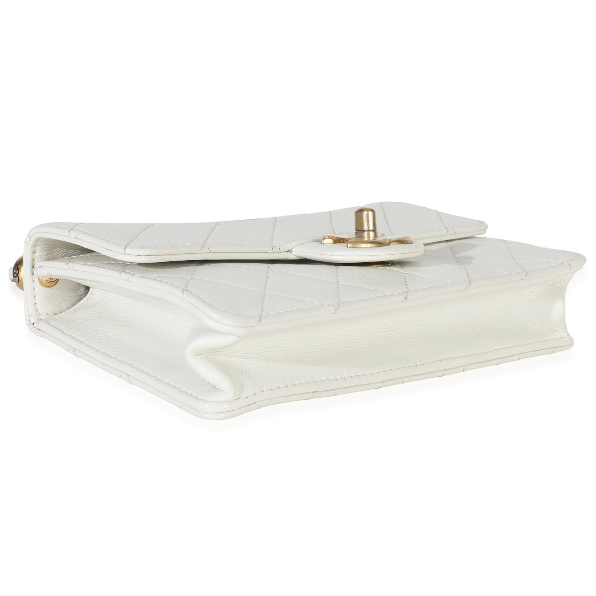 White Quilted Goatskin Small Chic Pearls Flap Bag