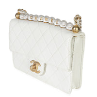 White Quilted Goatskin Small Chic Pearls Flap Bag