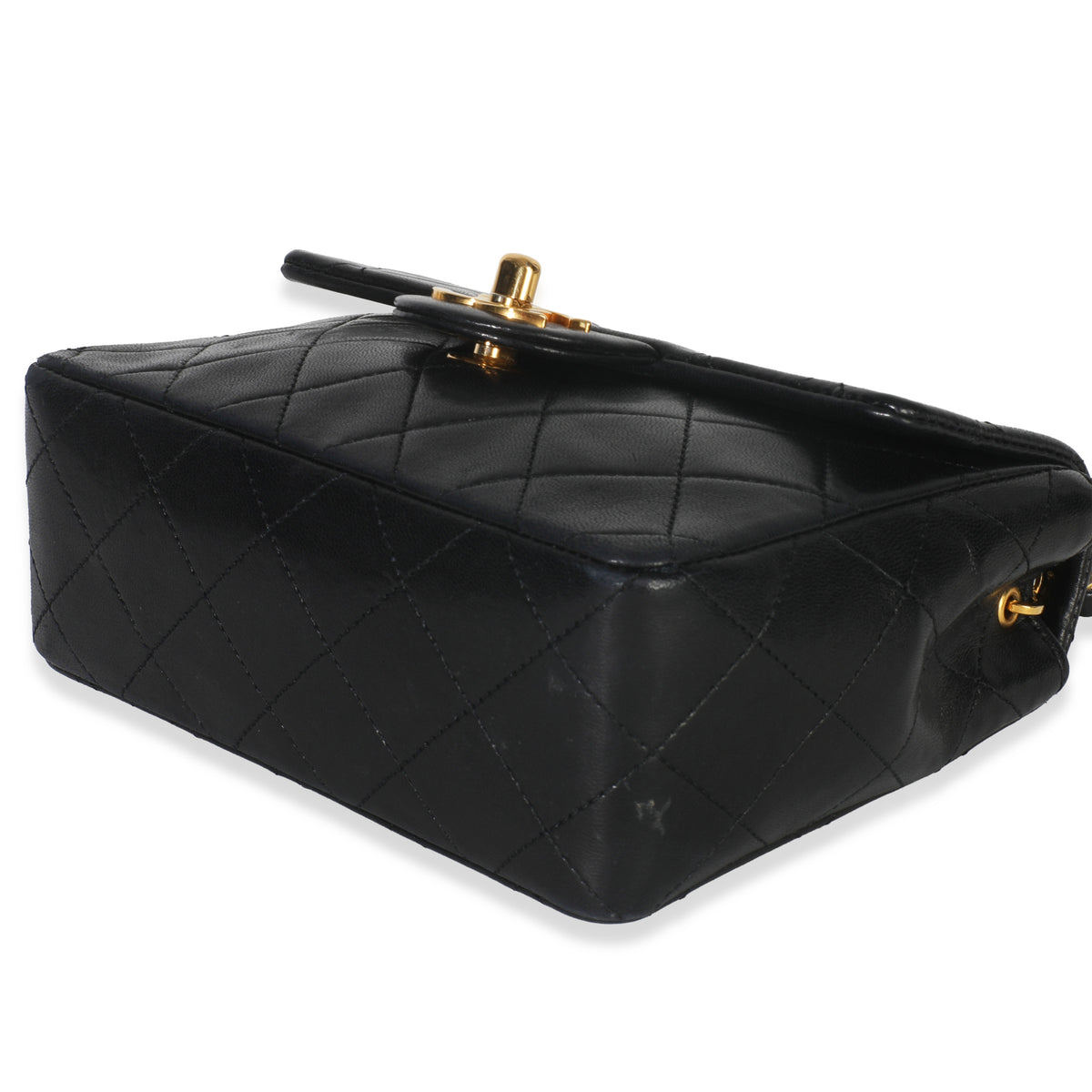 24k Vintage Black Quilted Lambskin Mini Square Flap Bag