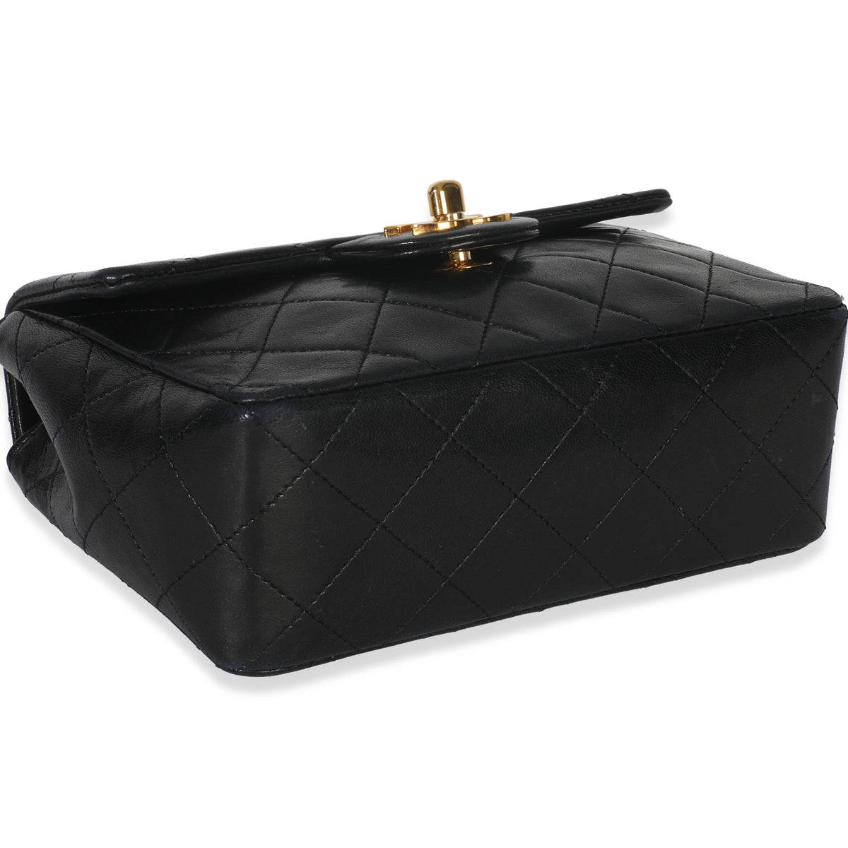 24k Vintage Black Quilted Lambskin Mini Square Flap Bag