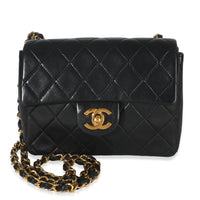 24k Vintage Black Quilted Lambskin Mini Square Flap Bag