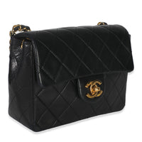 24k Vintage Black Quilted Lambskin Mini Square Flap Bag