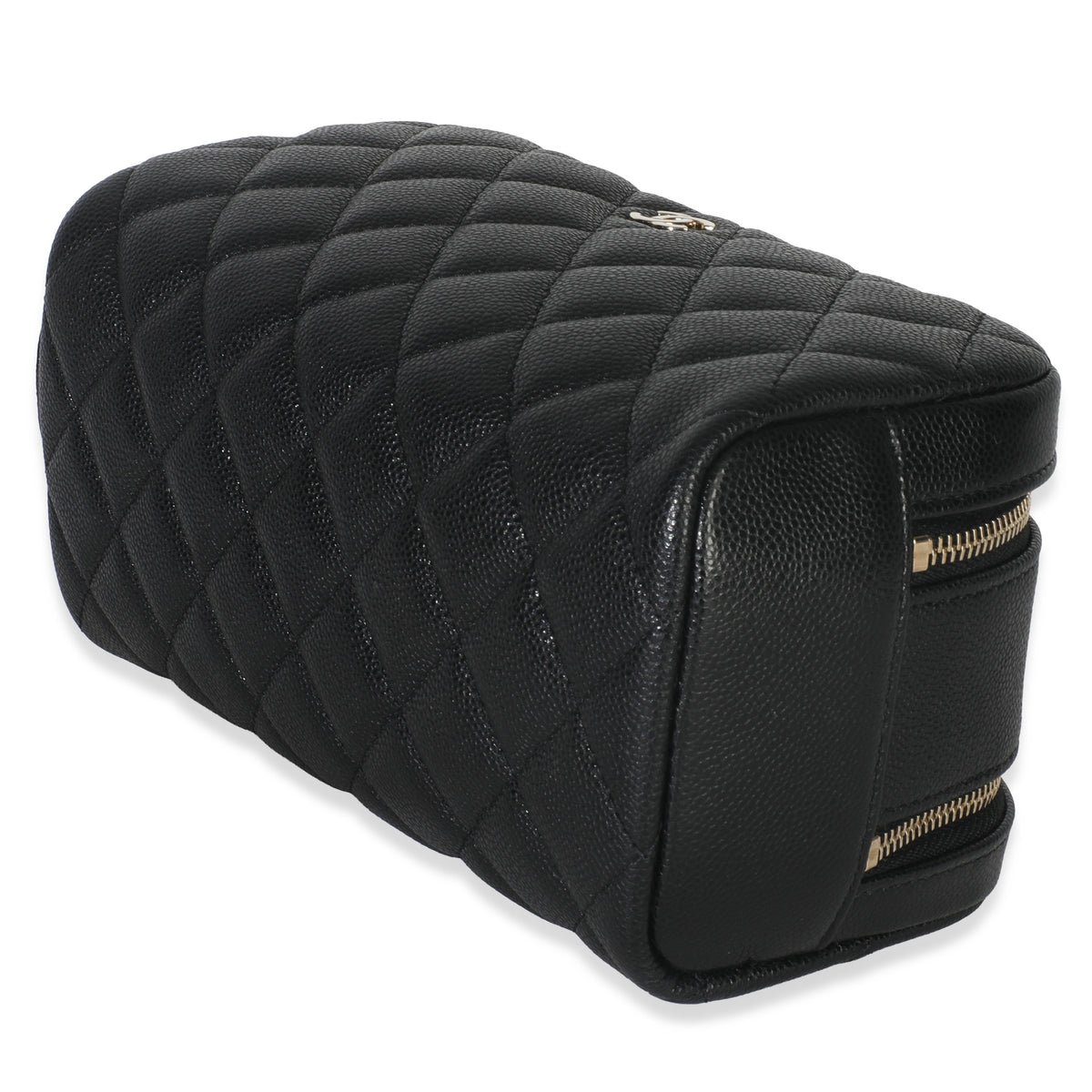 Chanel Black Quilted Caviar Toiletry Case With Chain Handbag box