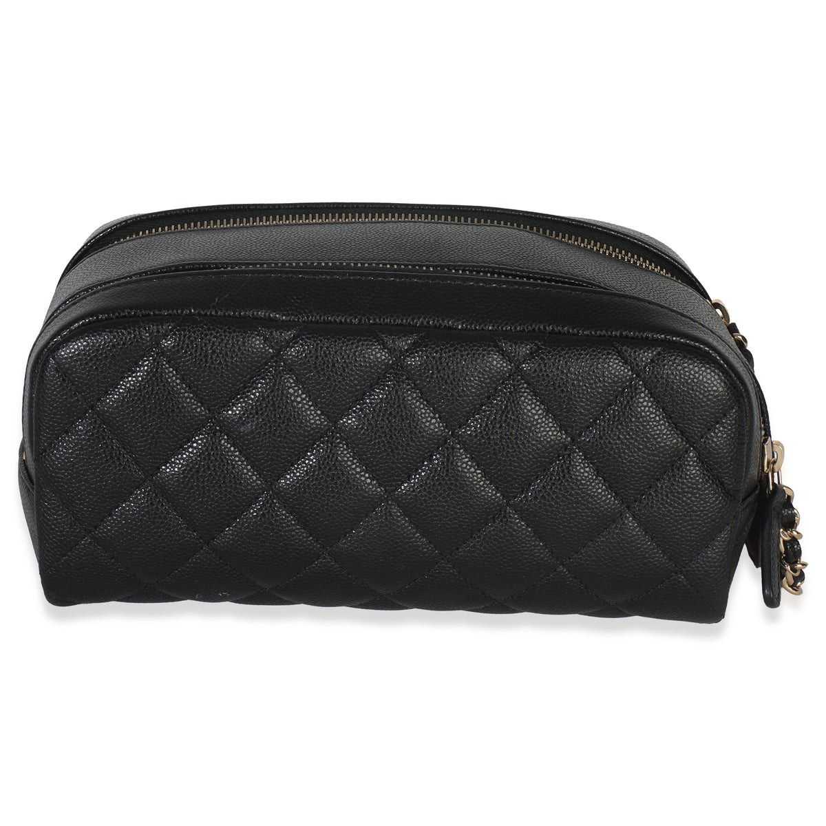 Black Quilted Caviar Toiletry Case With Chain