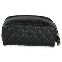 Chanel Black Quilted Caviar Toiletry Case With Chain Handbag bv