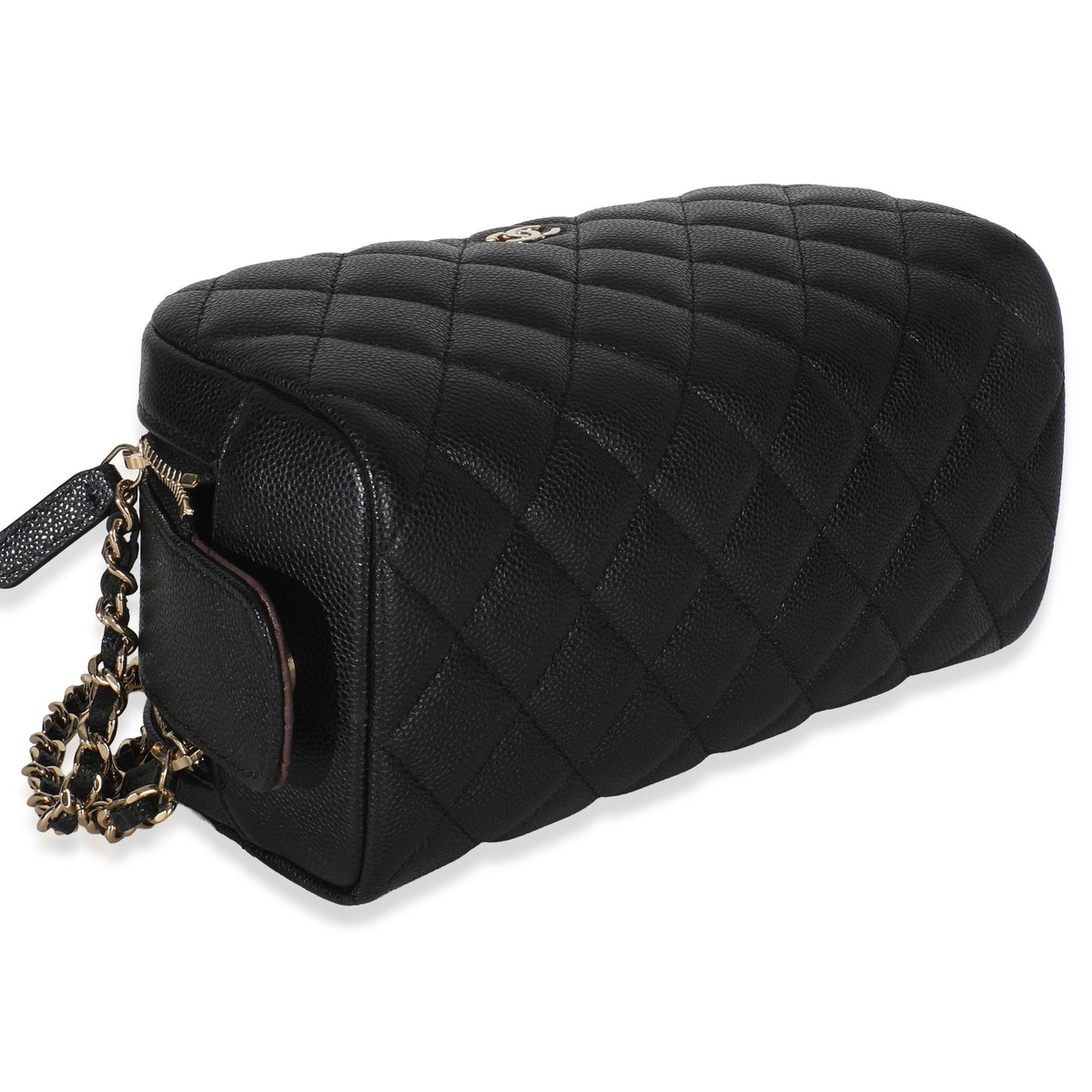 Chanel Black Quilted Caviar Toiletry Case With Chain | myGemma