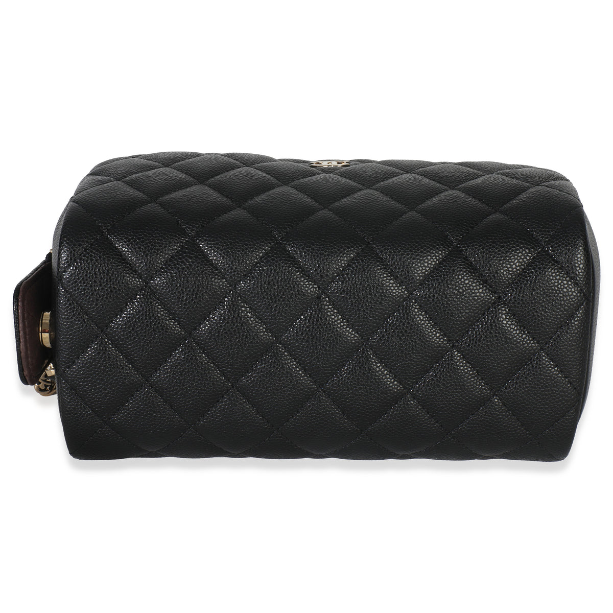 Chanel Black Quilted Caviar Toiletry Case With Chain Handbag stamp