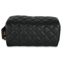 Chanel Black Quilted Caviar Toiletry Case With Chain Handbag stamp