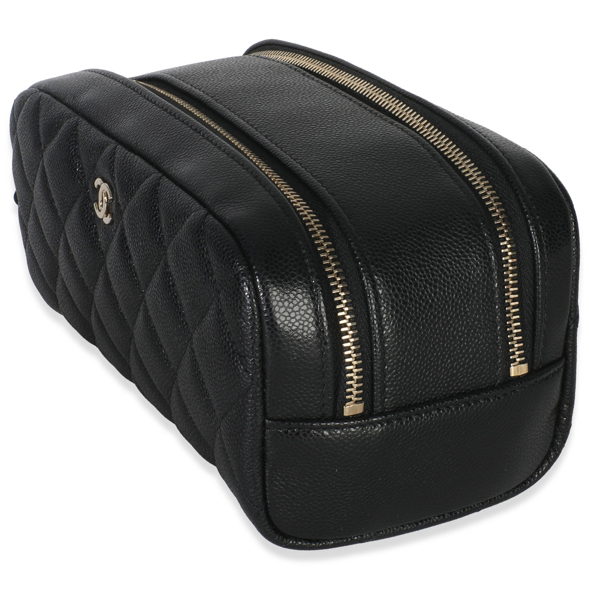 Chanel Black Quilted Caviar Toiletry Case With Chain | myGemma