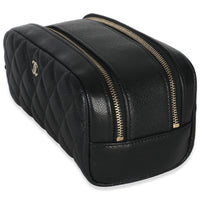 Chanel Black Quilted Caviar Toiletry Case With Chain Handbag sv