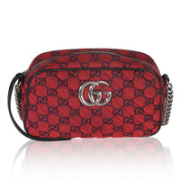 Red GG Diagonal Quilted Canvas Small GG Marmont Camera Bag