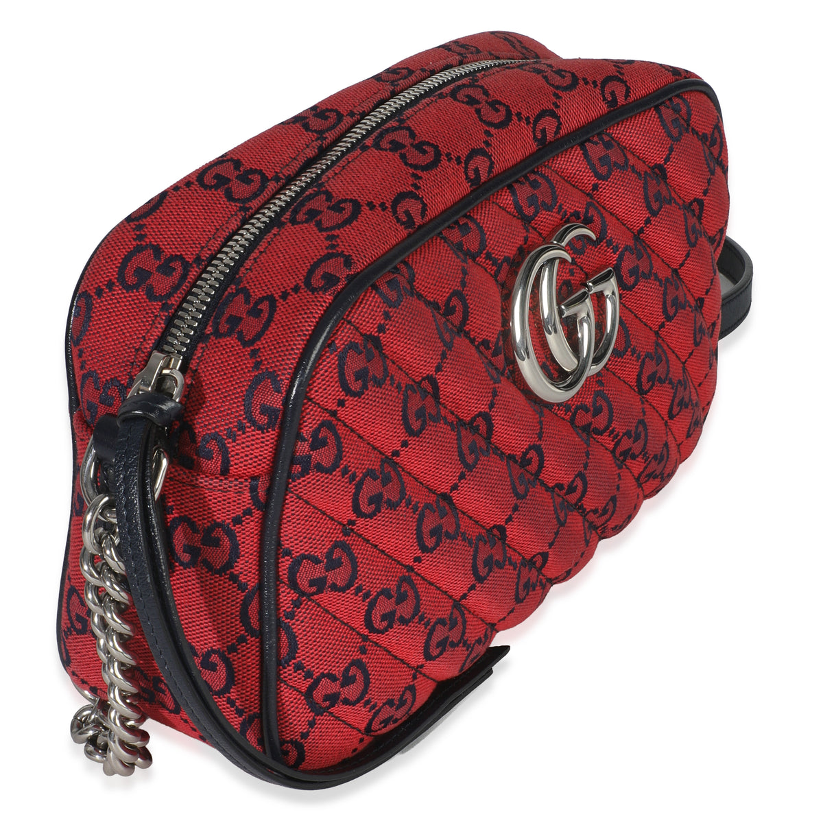 Red GG Diagonal Quilted Canvas Small GG Marmont Camera Bag