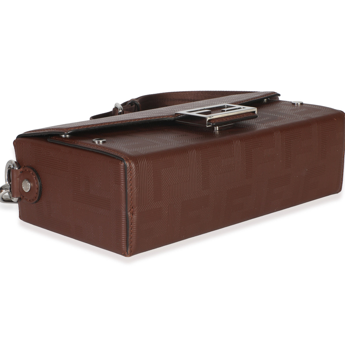 Fendi Brown FF Leather Baguette Soft Trunk Crossbody Handbag clasp