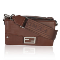 Fendi Brown FF Leather Baguette Soft Trunk Crossbody Handbag fv