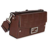 Fendi Brown FF Leather Baguette Soft Trunk Crossbody Handbag pv