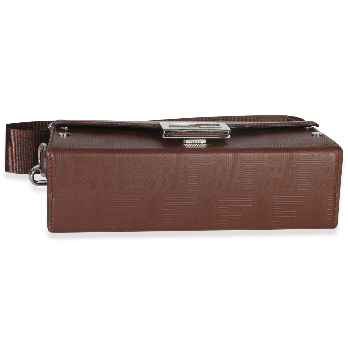 Fendi Brown FF Leather Baguette Soft Trunk Crossbody Handbag stamp
