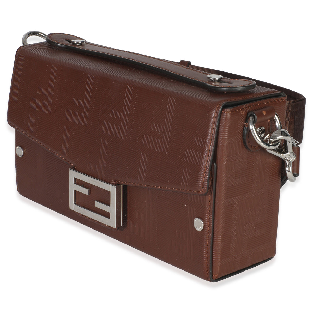 Fendi Brown FF Leather Baguette Soft Trunk Crossbody Handbag sv