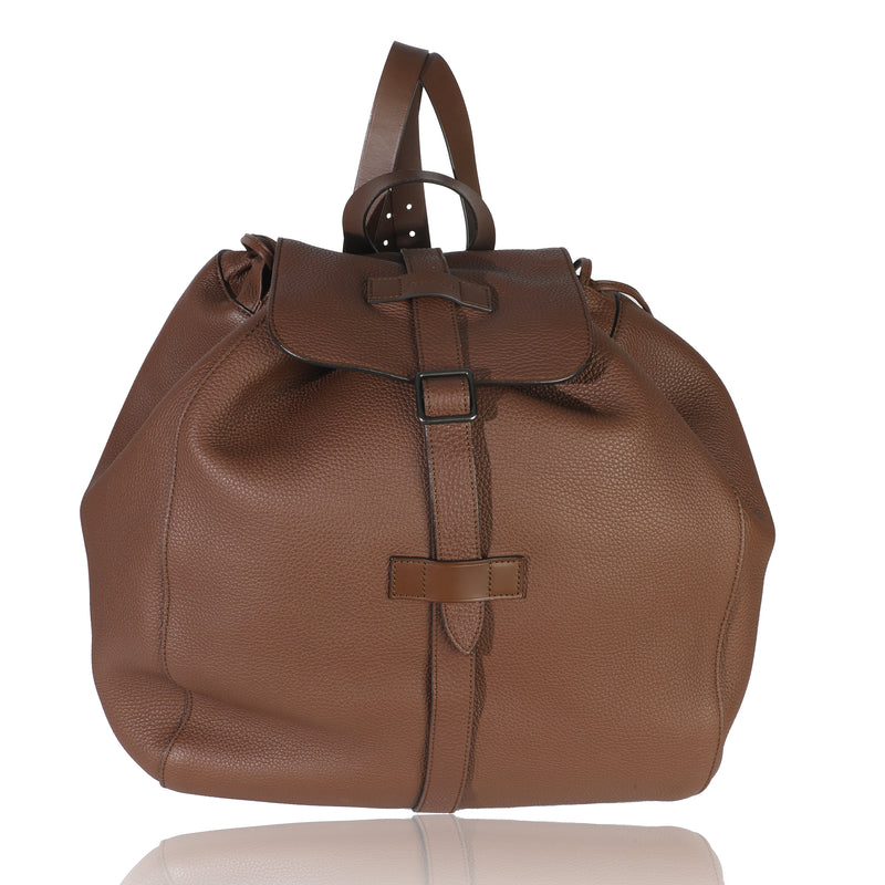 Brown Pebbled Leather Large Grand Prix Backpack