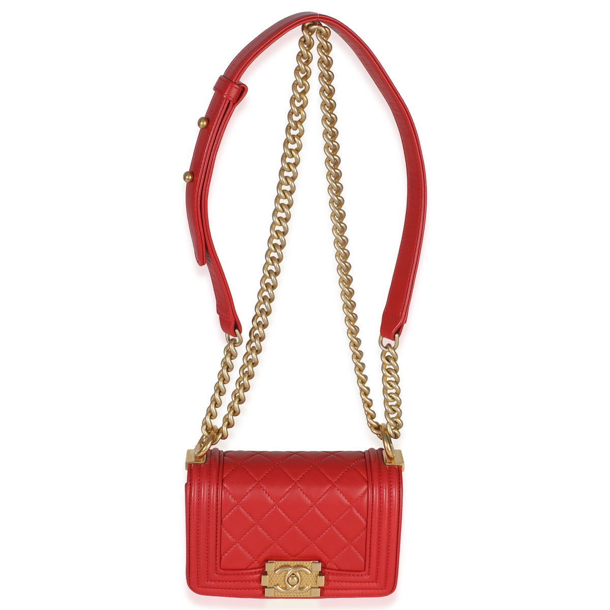 Chanel Red Quilted Lambskin Mini Boy Bag Handbag av