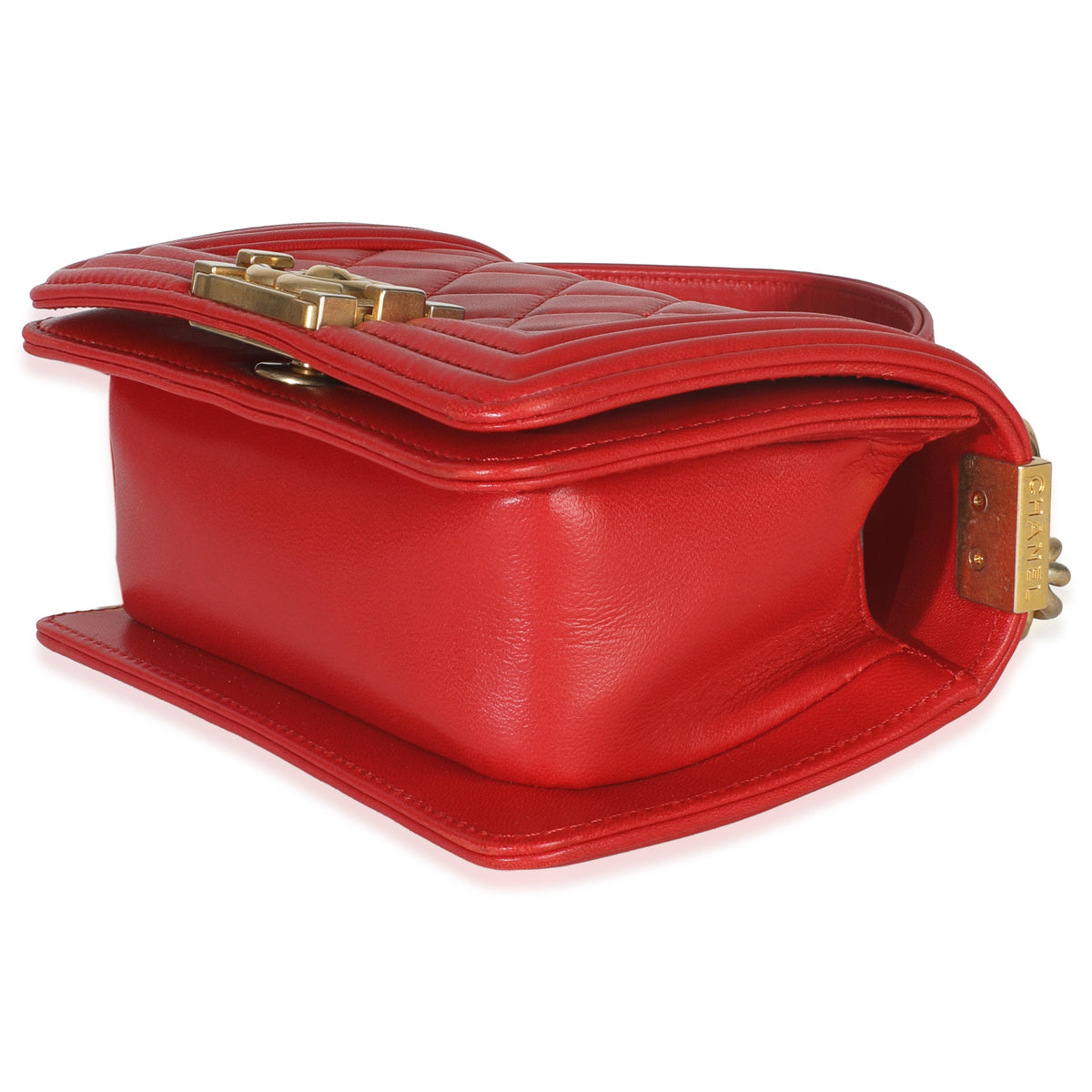 Chanel Red Quilted Lambskin Mini Boy Bag Handbag box